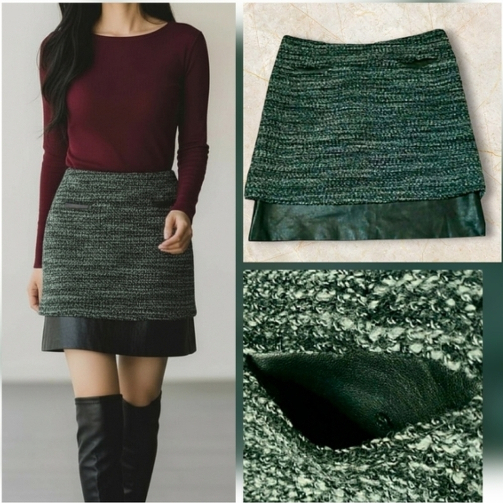 Tracy Reese lamb leather & wool skirt sz 2